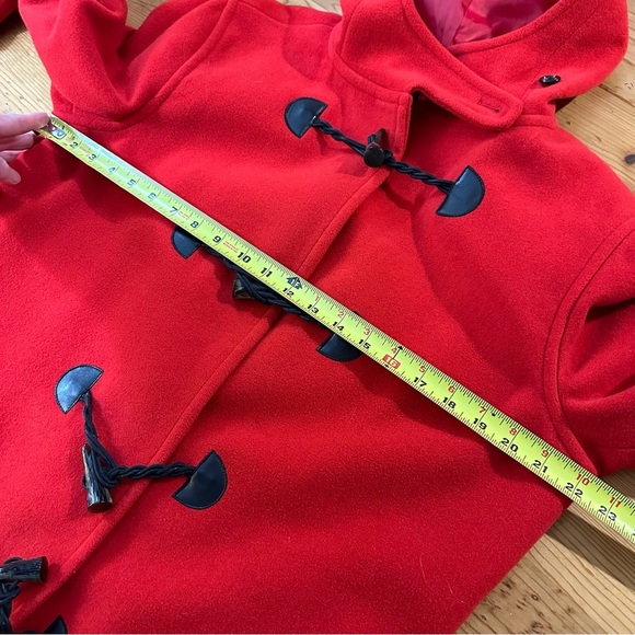 Ralph Lauren Chaps RED Wool Blend Classic Hooded Pea Coat Toggle Closure Sz L - Picture 8 of 8